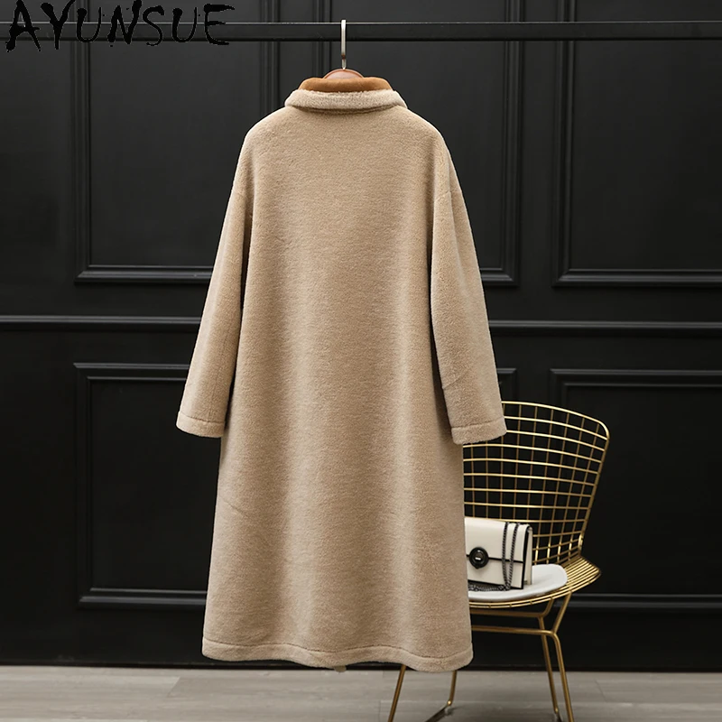 AYUNSUE 100% Wool Coat Women Mid-length Sheep Shearling Jacket Autumn Winter Clothes Пальто Женское Composite Fur Two-way Wear