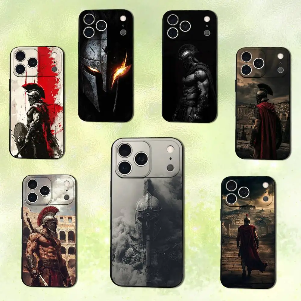 

Cool Art Sparta Warrior Phone Case For iPhone 14,13,17,12,11,16,15,Plus,Pro Max,XS,X,XR,SE,Mini,Soft Silicone Black Cover