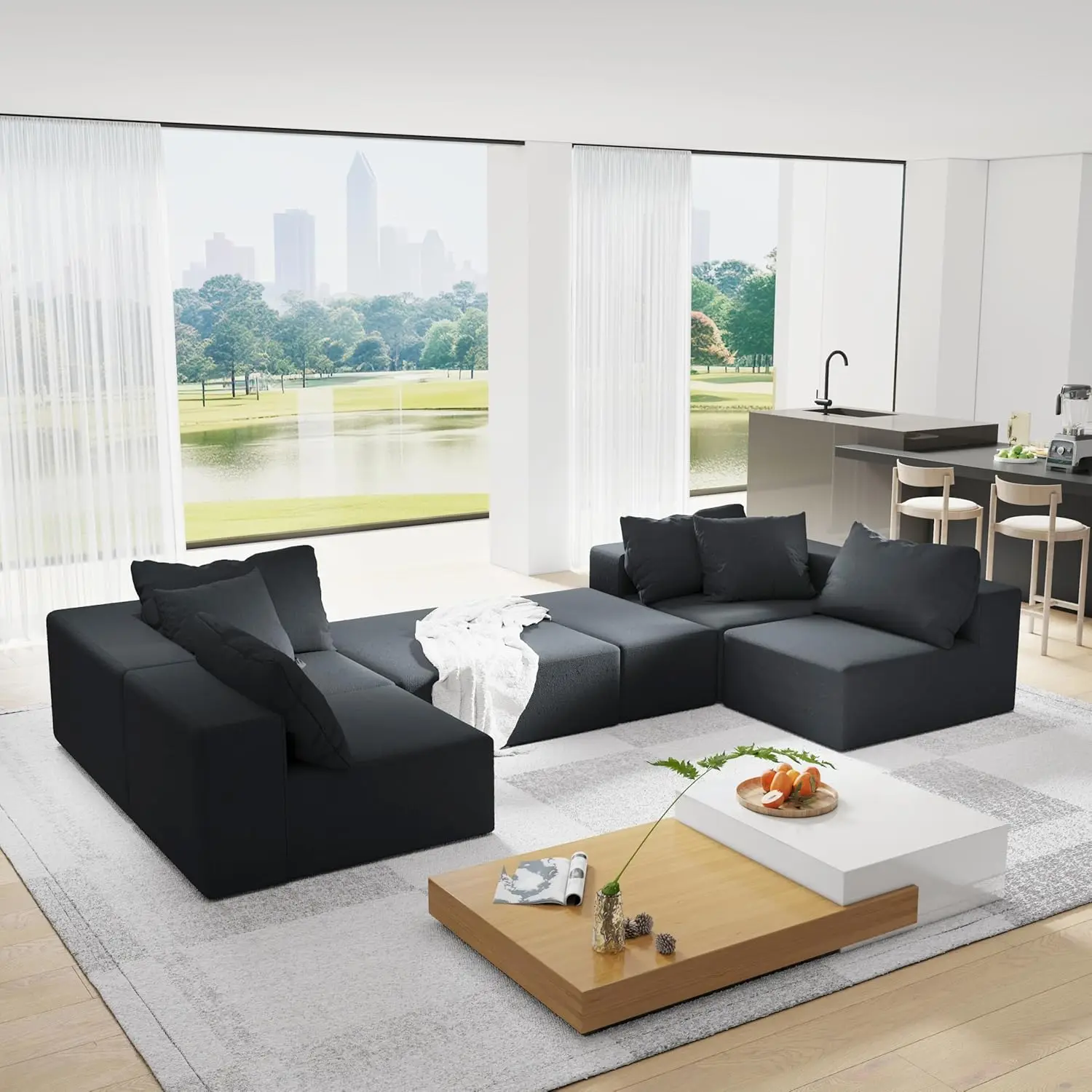 #Modern Upholstered Sectional Sofa L-Shape Free Setup Living Room Bedroom