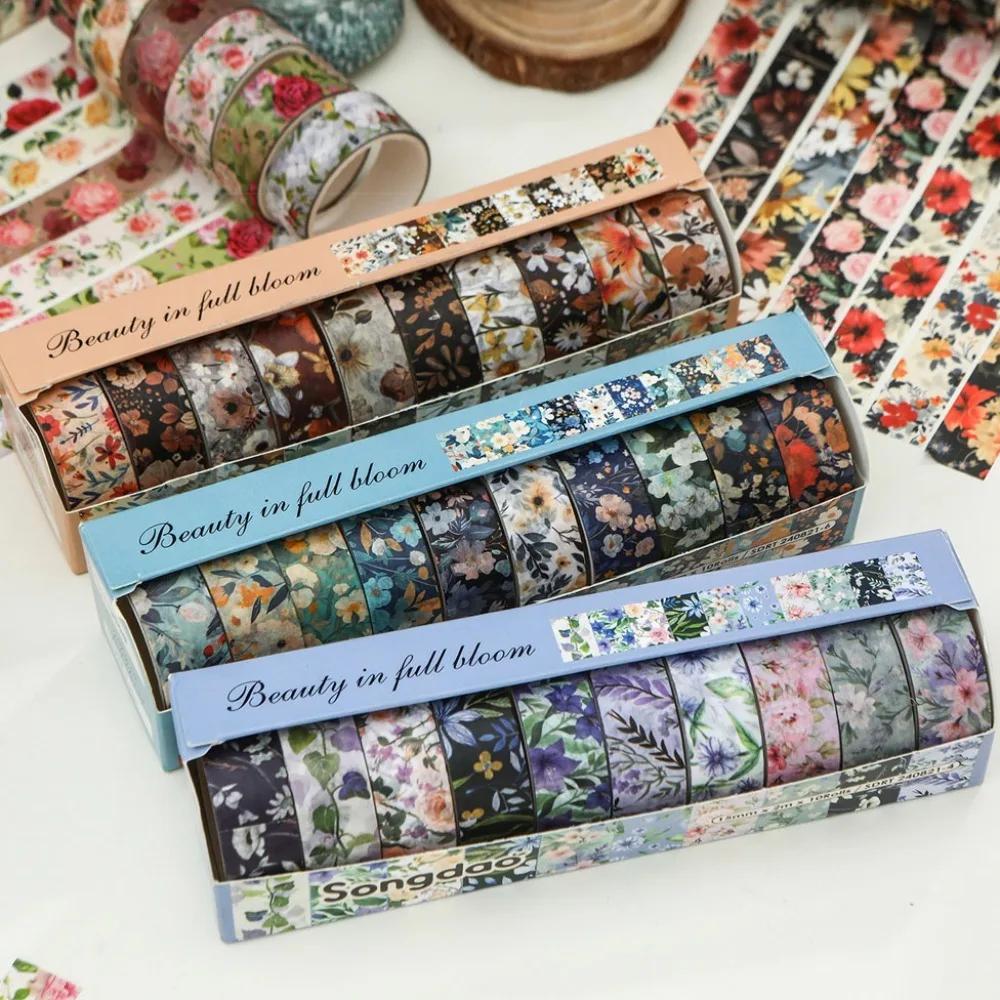 10 Rolls/Set High Quality Retro Flowers Washi Tapes PET Multipurpose Scrapbooking Stickers Colorful Deco Stickers - view 4