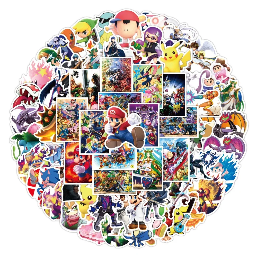 100PCS/Set Super Smash Bros Cartoon Stickers Laptop Guitar Luggage Fridge Waterproof Graffiti Sticker Decal Kid Classic Toy