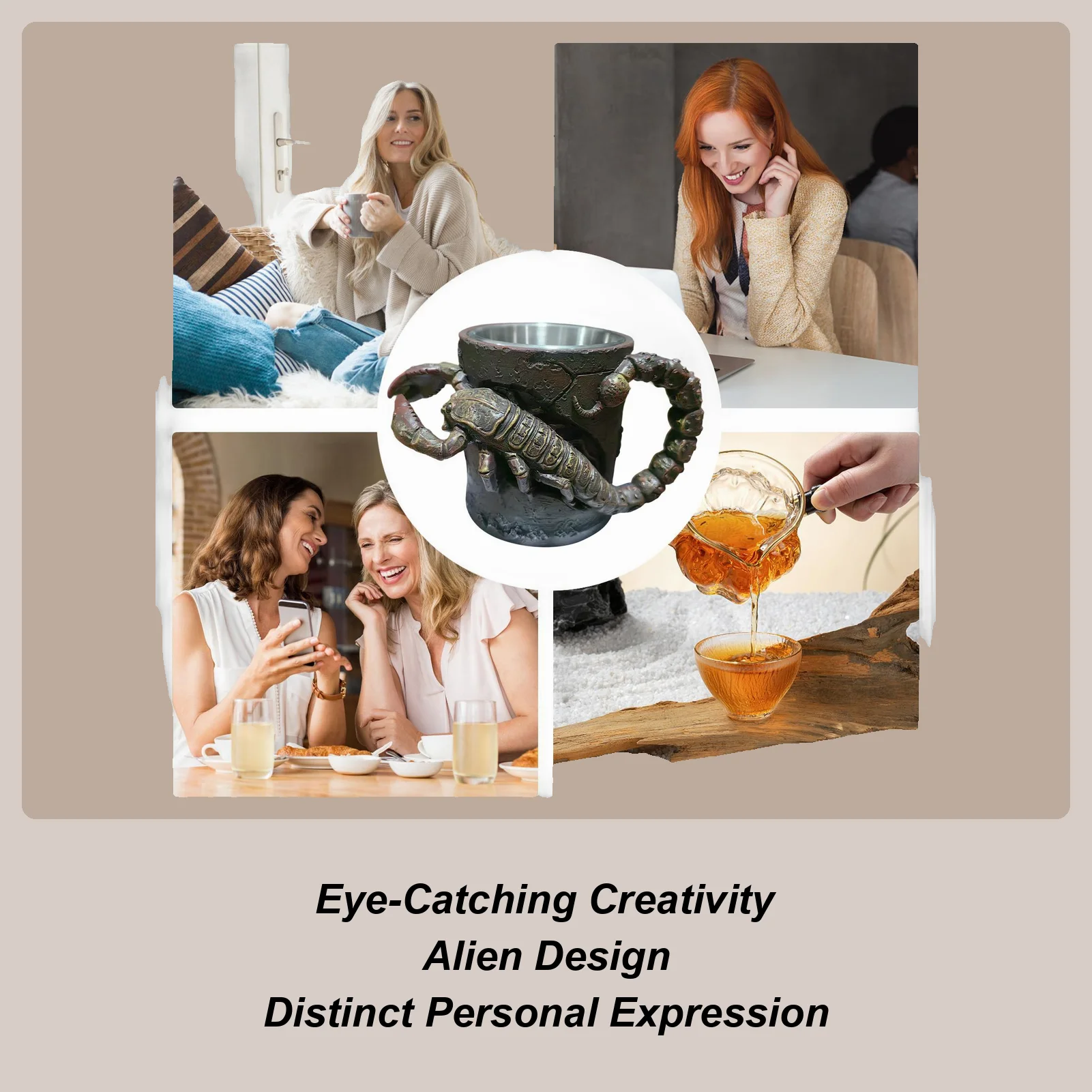 

Funny Coffee Cups 300ml Stainless Steel Resin 3D Drinkware Giant Scorpion Coffee Lover Mug for Men Women Adults Family Friends