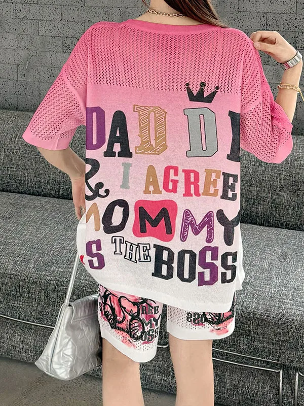 

2025 Summer New Suit Hot Diamond Cartoon Cat Short-sleeved T-shirt Loose Hollow Top and Shorts 2 Piece Sets Womens Outfits