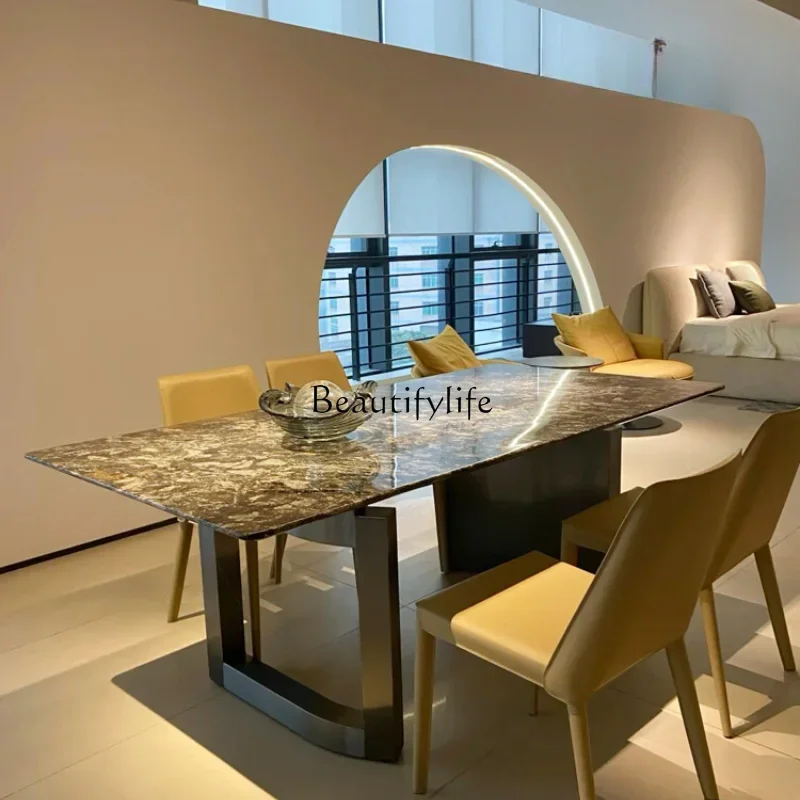 

Italian Light Luxury Imported Platinum Gold Diamand Natural Luxury Stone Dining Table Simple Modern Dining Table