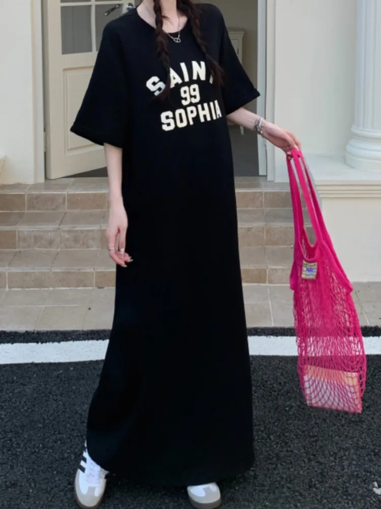 夏ルーズ ptint レター Tシャツドレス女性カジュアルファッションストレートドレスデザイン大きいサイズカジュアルレディースドレスvestidos