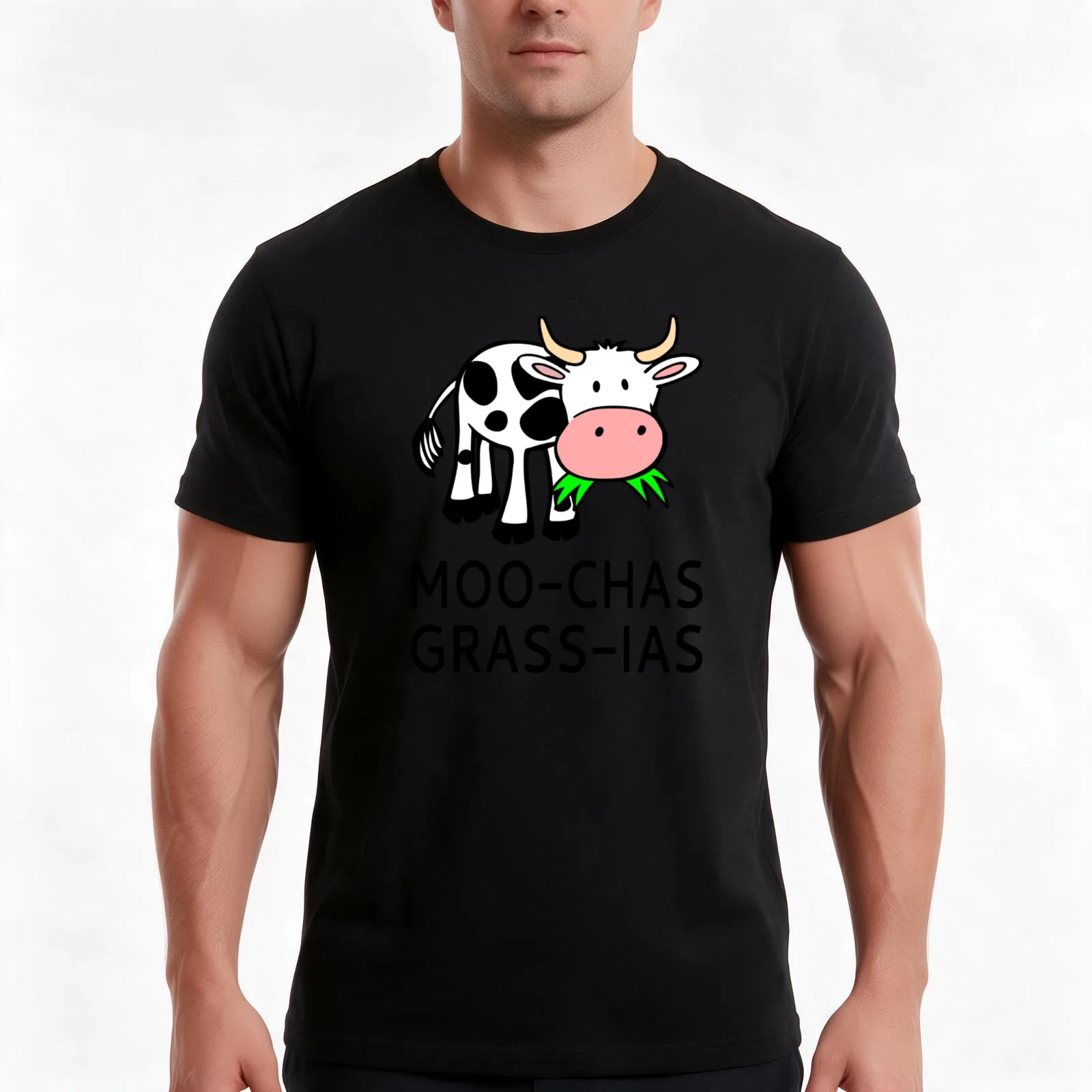 Moo-chas Grass-ias (Muchas Gracias) T-Shirt, Summer Casual Cotton Tee, Oversized Streetwear Tops, Vintage Graphic Print
