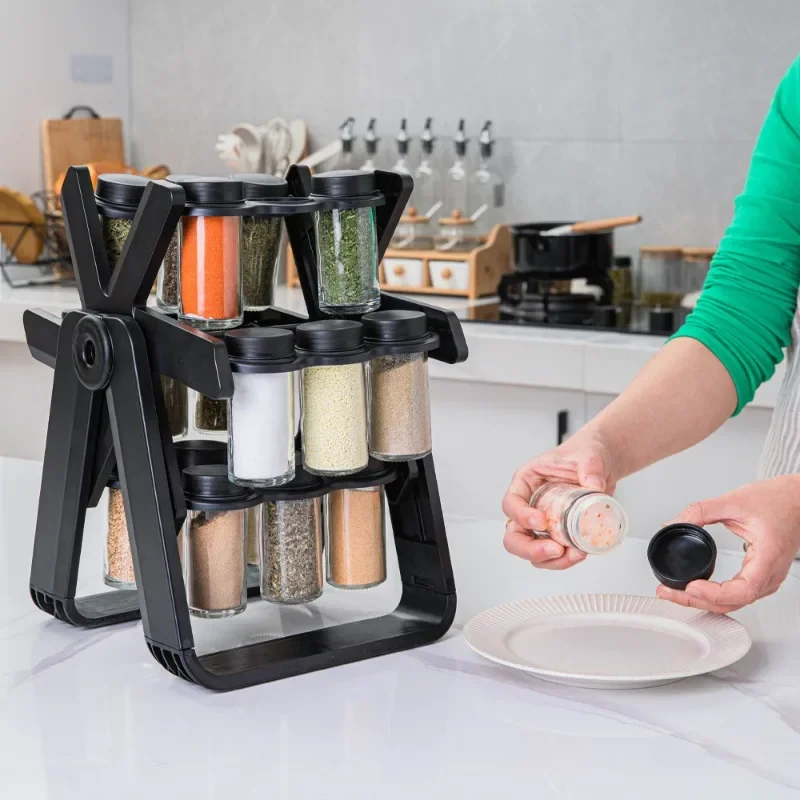 Rotating Plastic Spice Rack Set with Bottle Ferris Wheel, Seasoning Bottle, Seasoning Containers, Turn, 18 Cans