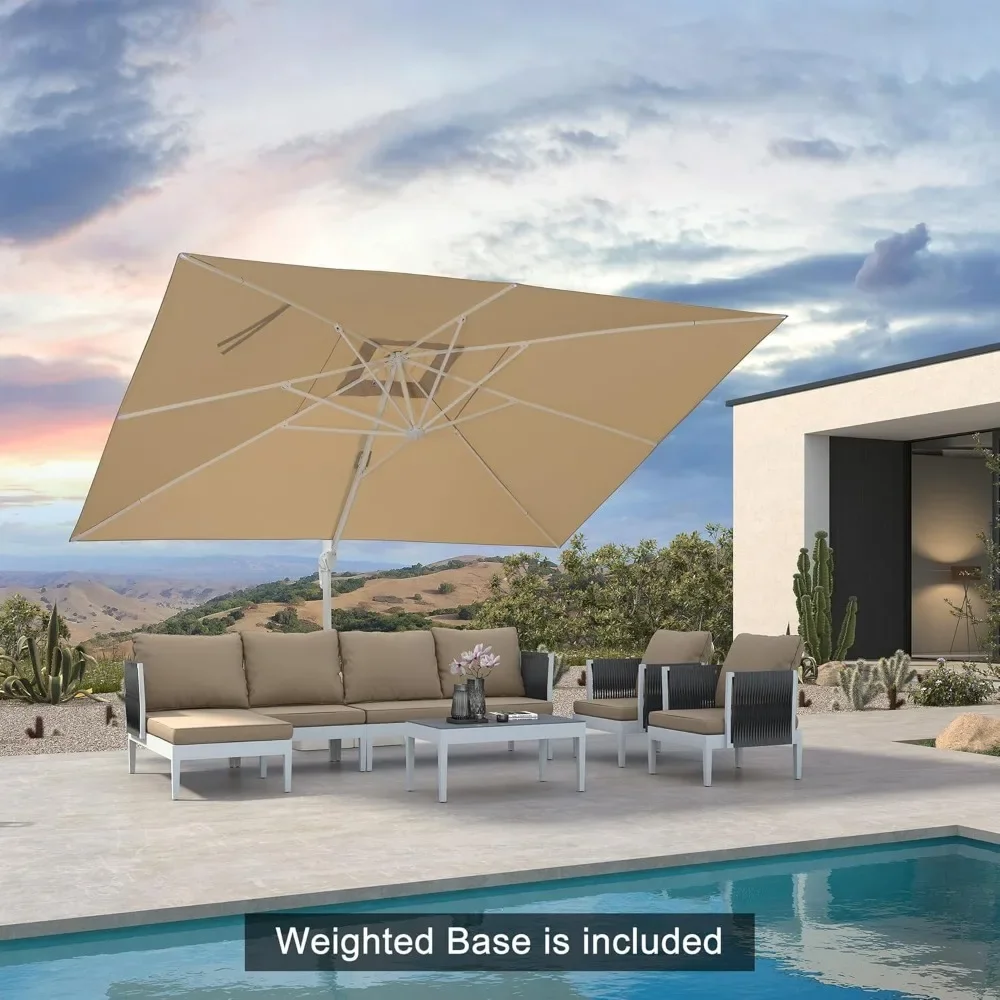 10' × 13' Patio Umbrella with Base White Cantilever Umbrella Square Outdoor Offset Umbrella Windproof with 360° Rotation