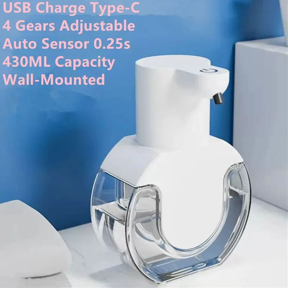 430ML Touchless Automatic Foam Soap Dispenser USB Rechargeable Auto Infrared Sensor Liquid Soap Dispensor for Bathroom Kitchen