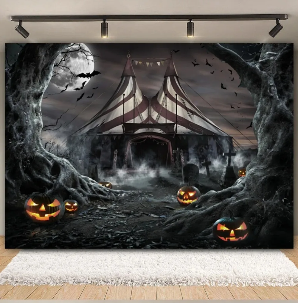 

Halloween Party Decor Backdrops Horror Cemetery Castle Haunted House Skull Pumpkin Lights Moon Kids Photography Background Props