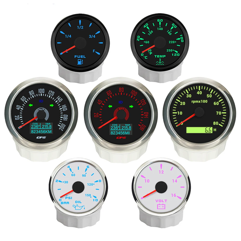 ELING 85mm Speedometer GPS 160MPH 200km/h 8000RPM Tachometer 52mm Water Temp 10Bar Oil Pressure Fuel Level Voltmeter 12V