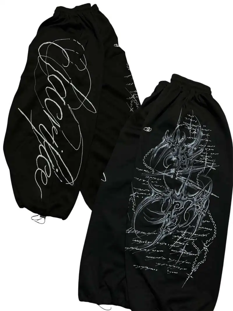 

Брюки Y2K с принтом в готическом стиле с изображением шипов, унисекс, для бега, в стиле ретро-рок, прямые, модные, уличные, с граффити, повседневные, в стиле стритвир