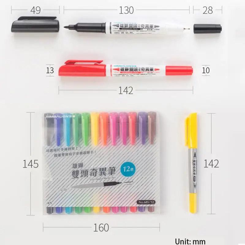 12 Colors Oil-based Art Marker 0.5mm 1mm Double-head Sketch Fineliner Pen Black Red Blue Marker Hook Line Micro-Line Pen