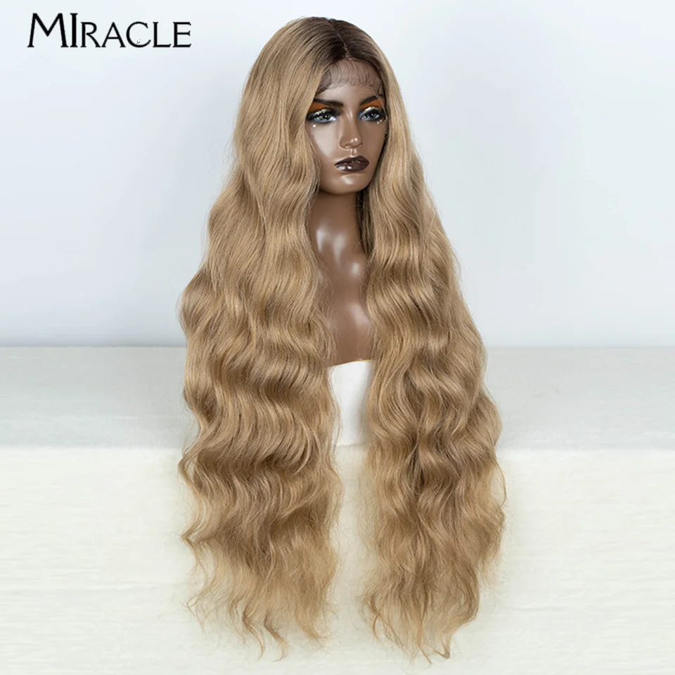 MIRACLE Synthetic Lace Front Wig for Women Loose Wave Ombre Blonde Wigs Famale Cosplay Wig Long Wavy Fake Hair Heat Resistant