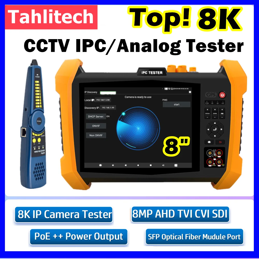 Herramienta de instalación de CCTV para pruebas de cámaras 8MP CVI TVI AHD SDI 8K IP, probador de cámaras de videovigilancia POE++ SPF.