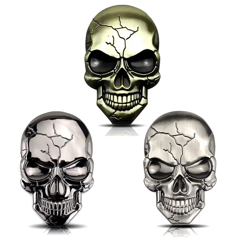 

3D Motorcycle Decal Stickers Emblem Badge Buccaneer Head Skull Metal Ghost Skull Sticker Crack Skeleton Car Decorate