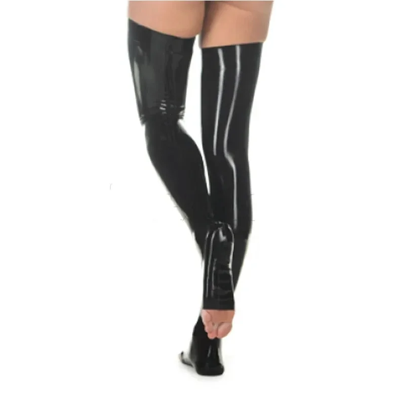 Women's Black Latex Stirrup Stockings Rubber Fingerless Leggings Foot Tights