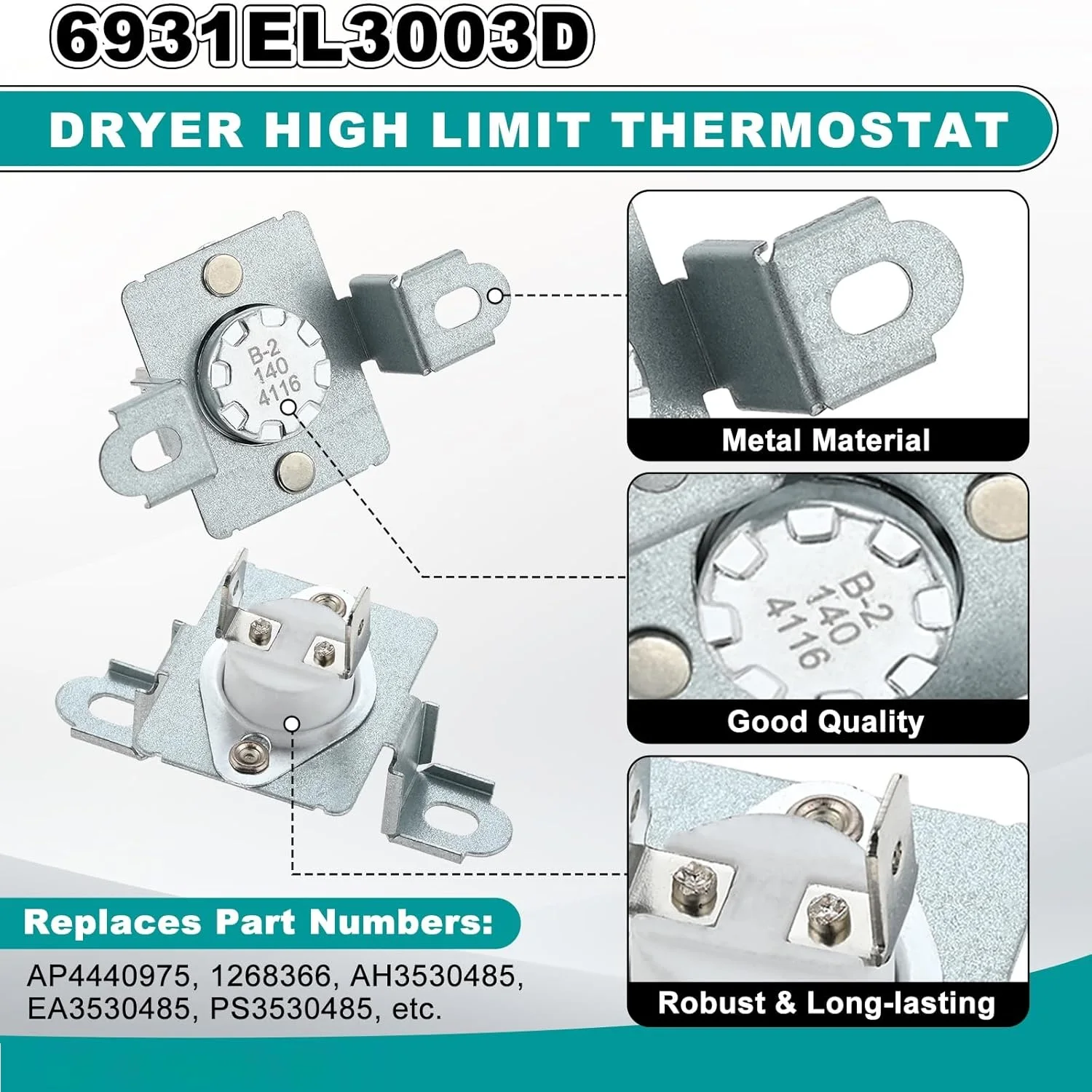 مجفف 6931EL3003D مصهر حراري و 6931EL3003C 6931EL3004B طقم ترموستات عالي الحد لـ LG Kenmore AP4440975 AH3530485 EAP3530482