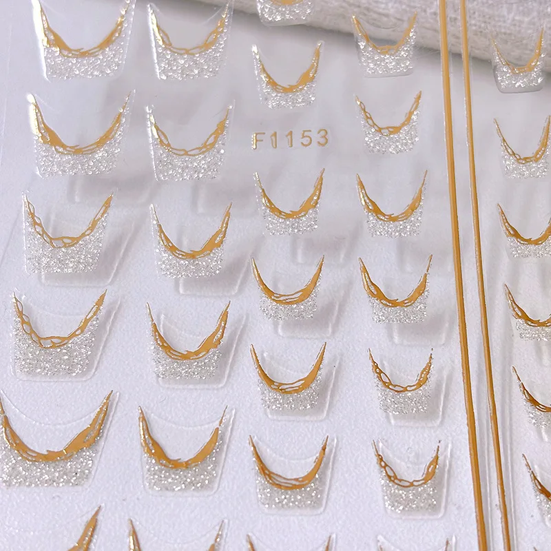 Cross border new nail stickers, gold border glitter, French line flower glitter, butterfly star glitter nail stickers