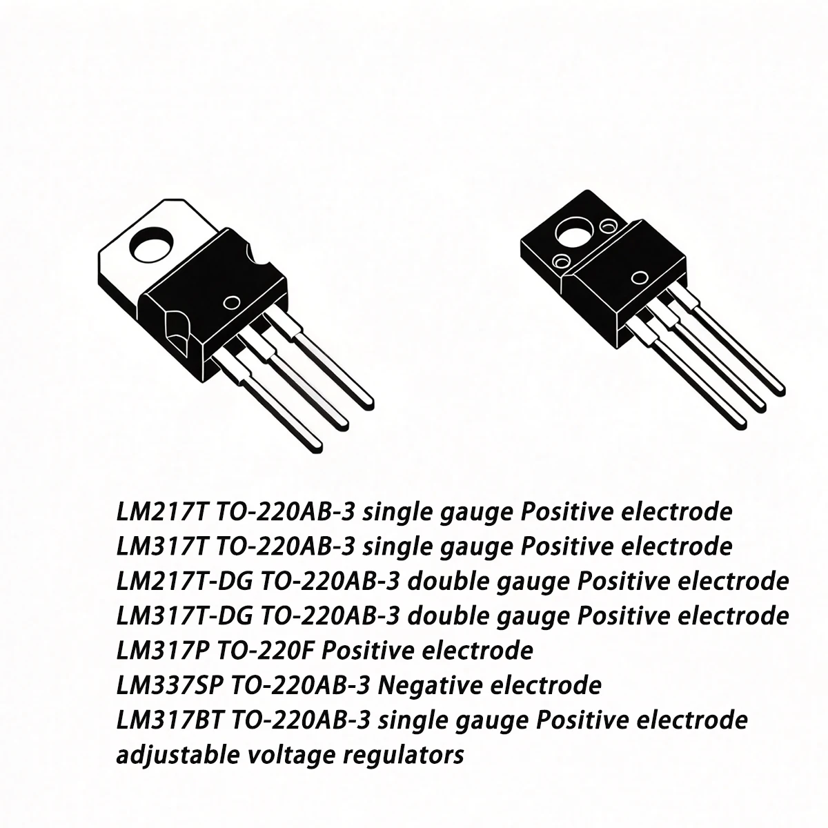 5PCS LM217T LM317T LM217T-DG LM317T-DG LM317P LM337SP LM317BT TO-220AB-3 TO-220F 40V 1.5A Adjustable voltage regulator Linear