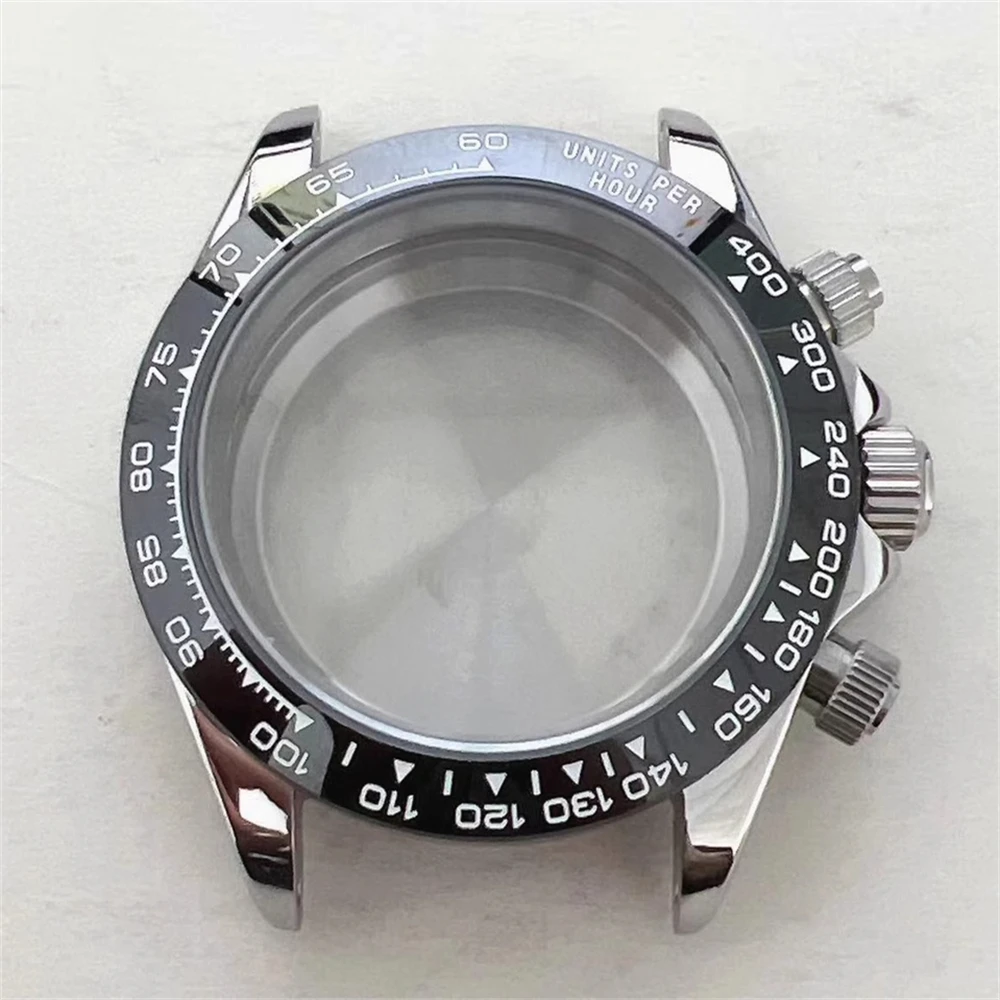 Chronograph Watch Modification Parts Sapphire Glass Case 39mm, Solid 316L Stainless Steel Watch Case for VK63 Quartz Movement