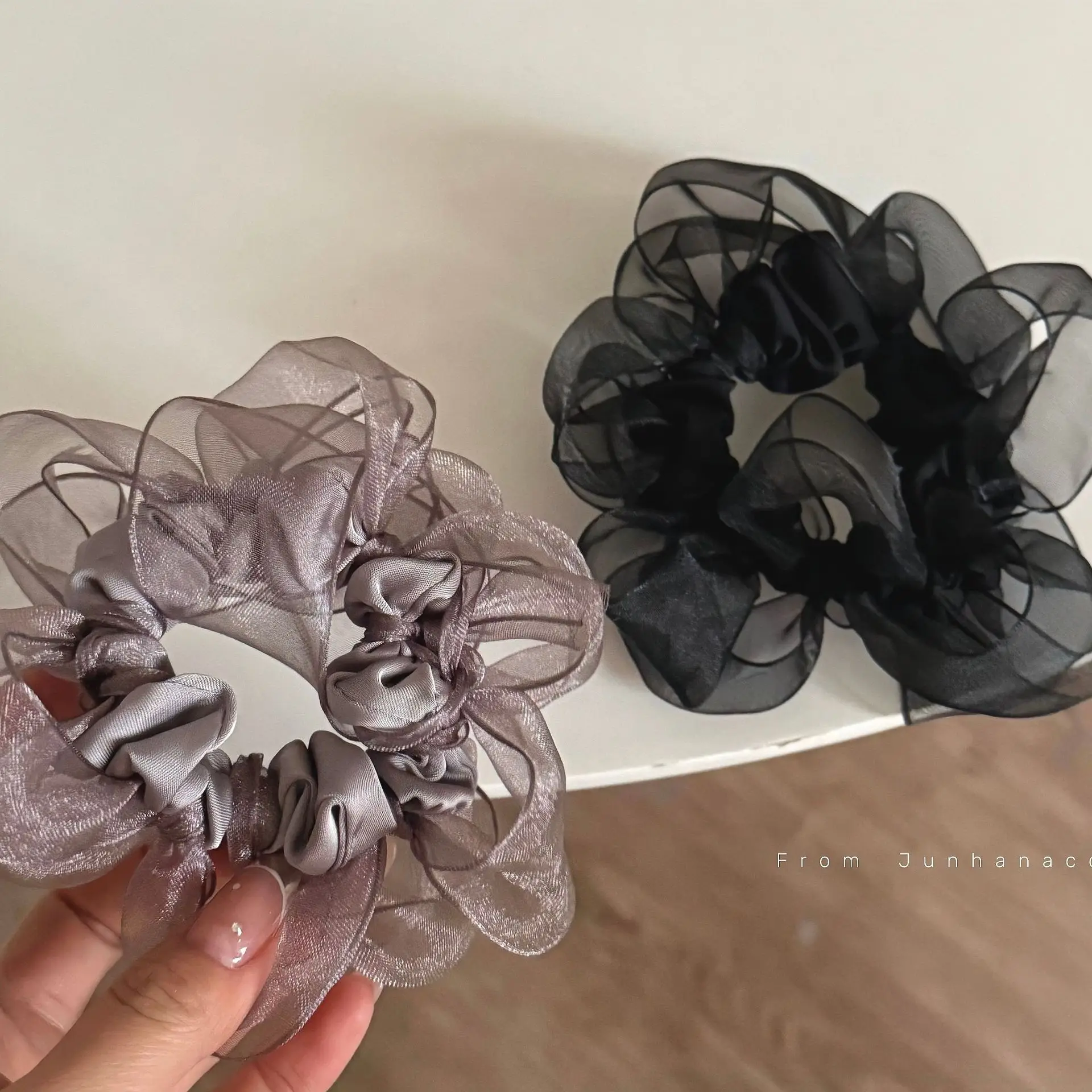 Korean organza hand-woven bow large intestine hair band girl ball head hair rope tie headrope mesh hair accessories