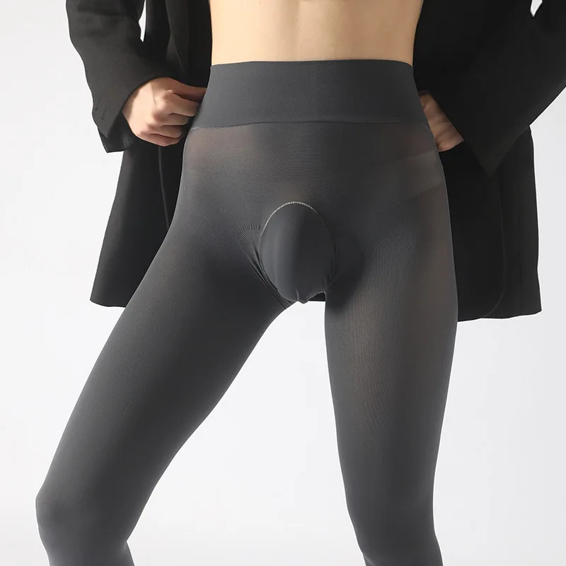 Men's 80D Velvet Seamless Tights Deep-crotch Thickened Warmth Leggings Spring Autumn Thermal Shapewear Long Pantyhose for Male