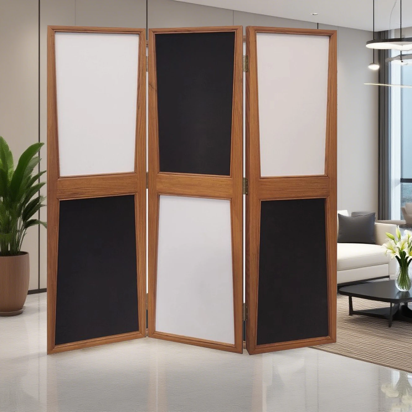 Chandigarh Style Modern Hotel Office Living Room Interior Solid Wood Folding Mobile Screen Partition