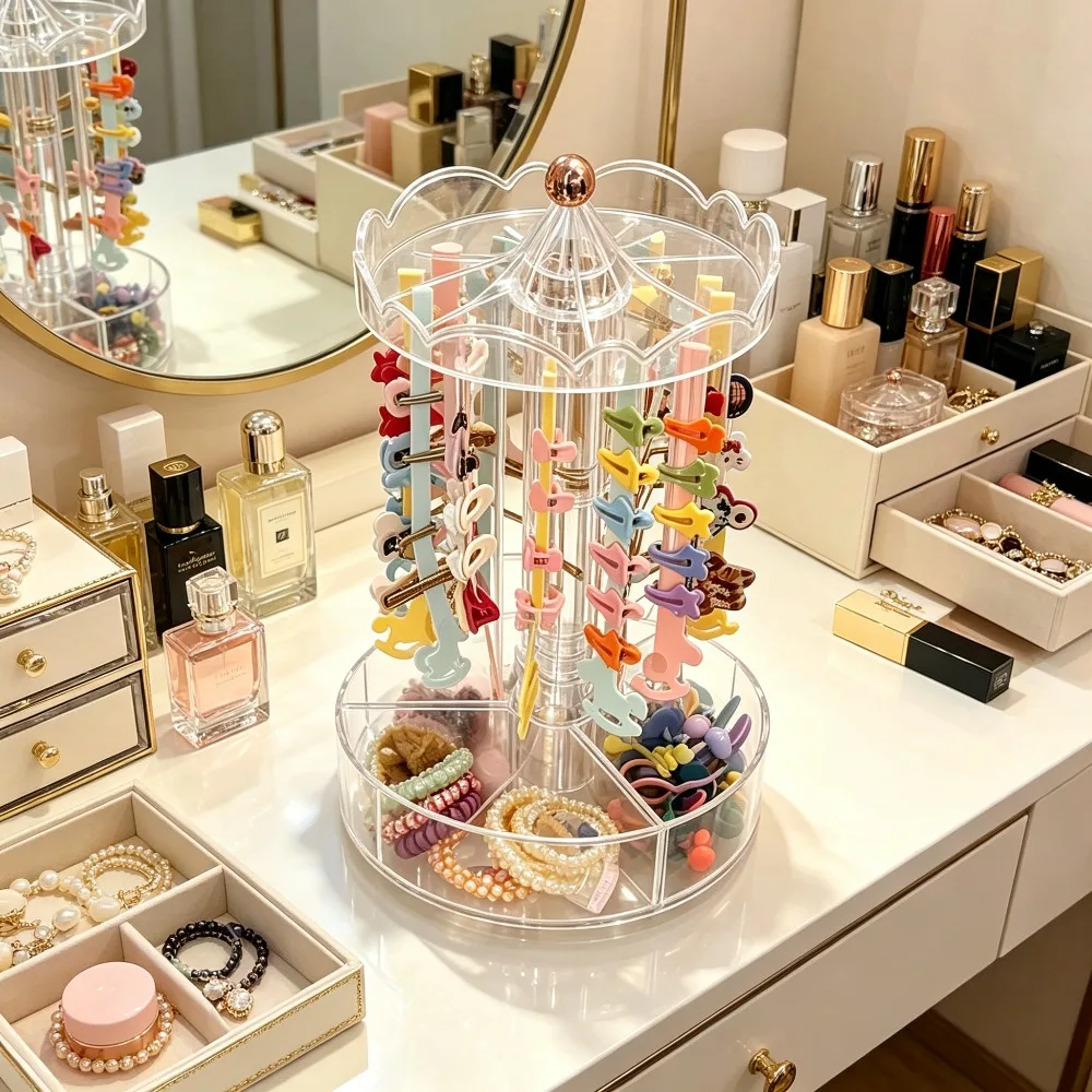 Transparent Rotatable Hair Accessory Organizer 360 Degree Clear Acrylic Hair Jewelry Storage Stand Multi Hair Accessories Holder
