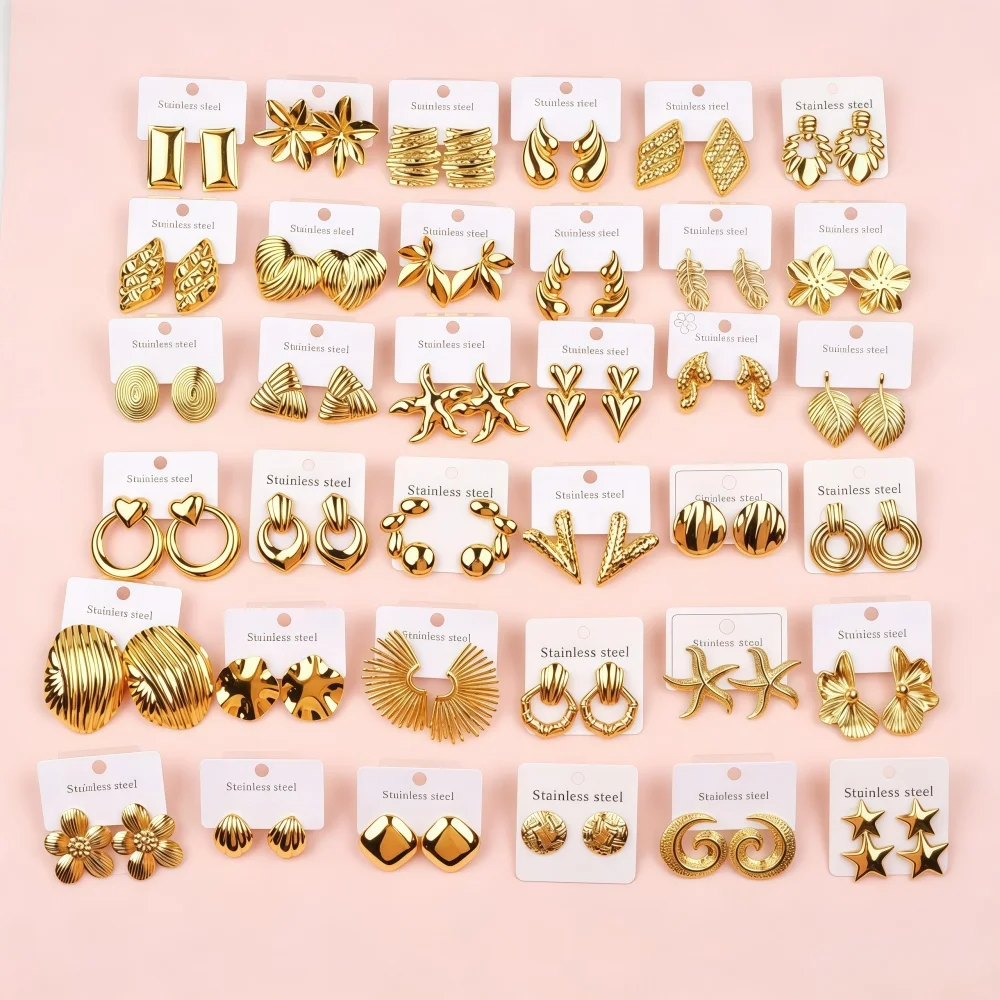 10/20Pairs/Lot Fashion Elegant Classic Stainless Steel Earrings For Women Geometric Mix  Style Jewelry Accessories Daily Party
