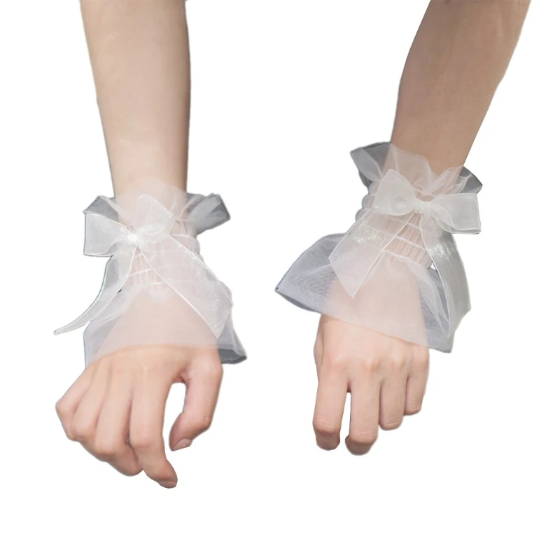 Detachable Sleeves Cuffs Bowknot Wedding Flounces Ruffled White Wrist Warmer Ruffled for Sweater Women