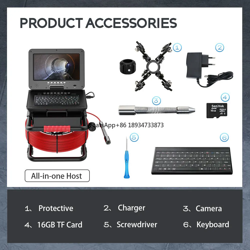 10-inch large screen industrial pipeline endoscope internal inspection system sewer camera 512HZ pipeline positioning