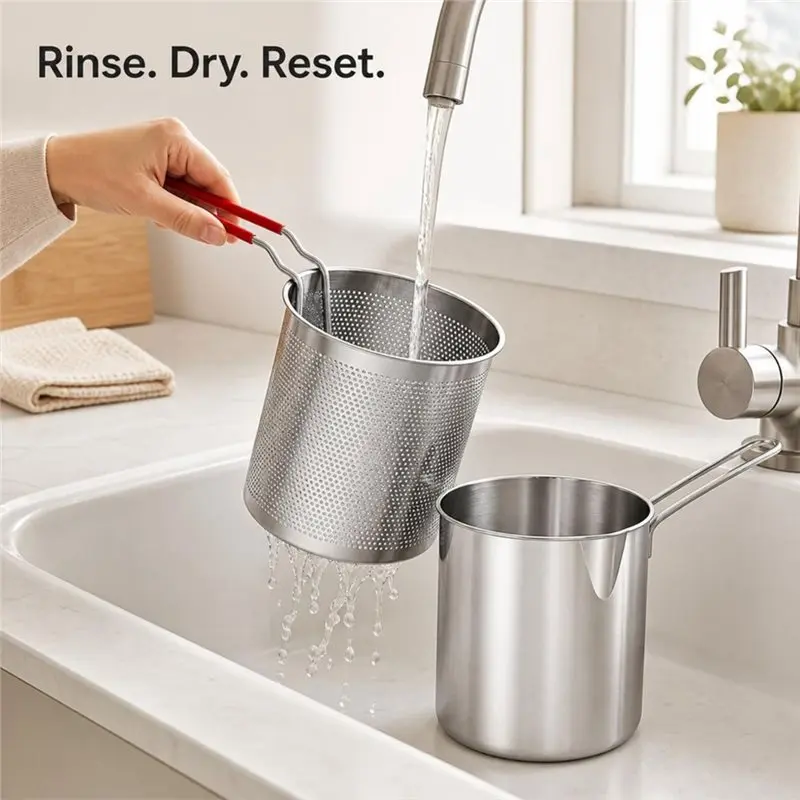 DT35 Compact Stainless Steel Frying Pot With Removable Basket, Deep Fryer Pot With Basket