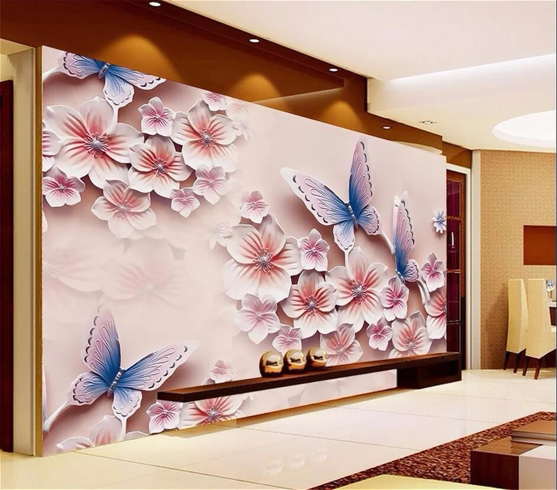 Custom papel de parede 3D photo wallpaper for walls 3 d Relief murals TV backdrop butterfly orchid flowers mural wall paper