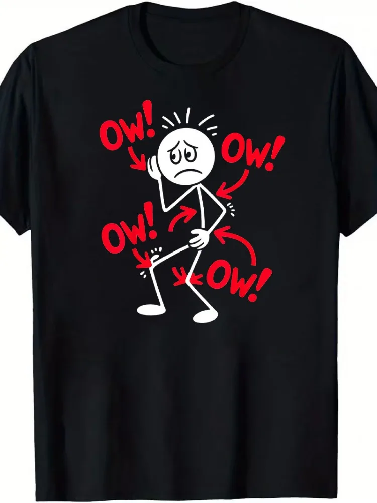 Men Summer Crew Neck Short Sleeve T Shirt Funny Ow Stick Figure Graphic Tee Casual Humor Streetwear Mens Daily Fashion Basic Top