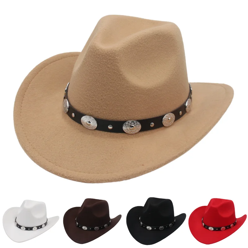 

Vintage Western Felt Cowboy Hat with Faux Silver Decor – Ethnic Style Curved Brim Fedora for Country Music Festival & Party Look