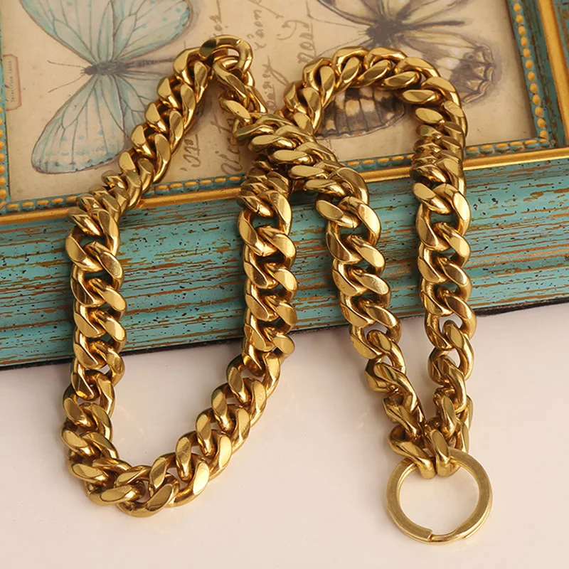 40-80CM Long Strong 100% Solid 24-karat Gold Chain Dog P Chain Leash Collar Special For Middle Giant Pets