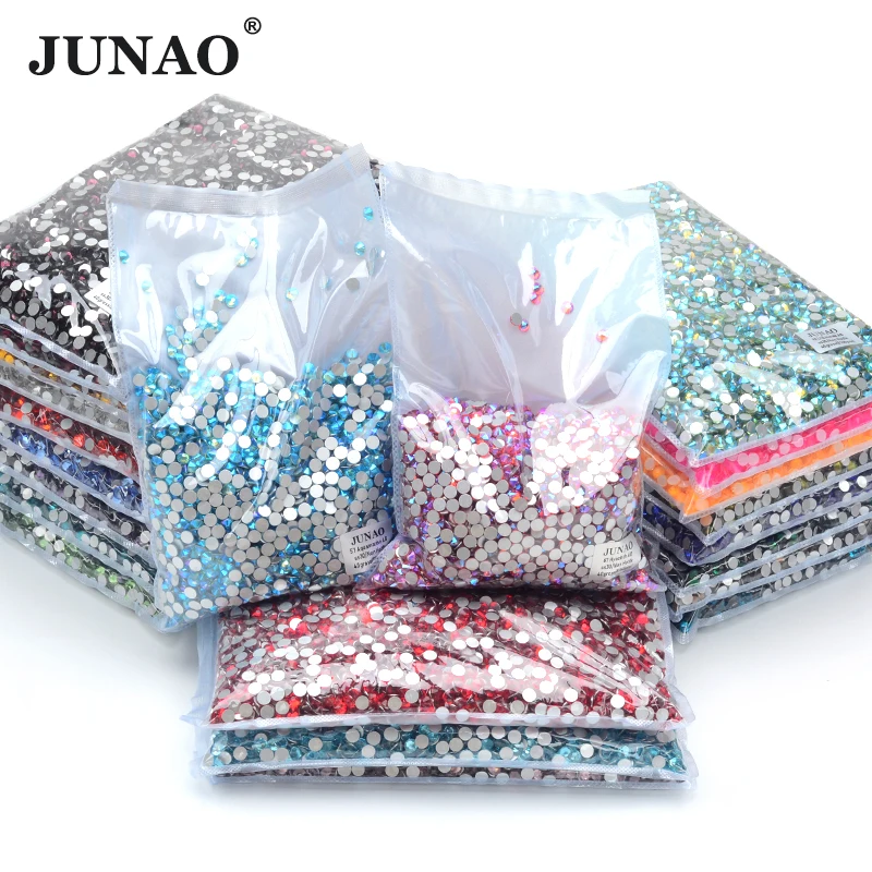 JUNAO Wholesale 100Gross SS6 SS20 Crystal AB Glass Rhinestone In Bulk Non Hot Fix Strass Appliques Flat Back Stones Nail Charms