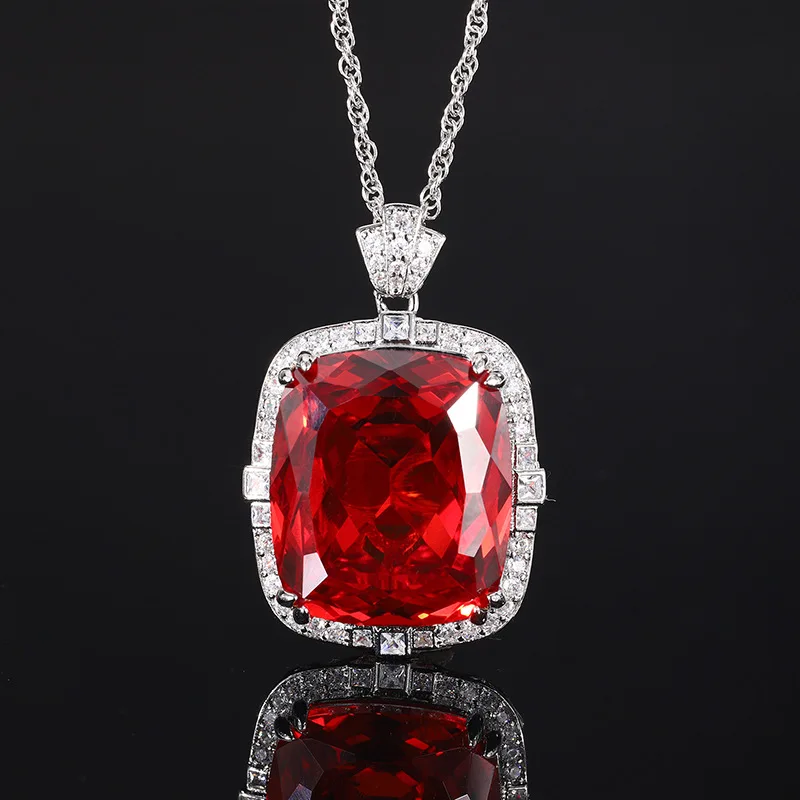 New Gold-Plated Gemstone Pendant Necklace Jewelry 20*23 Rectangular Shape