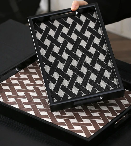 Light luxury leather wood tray rectangular living room tea table aromatherapy storage tray