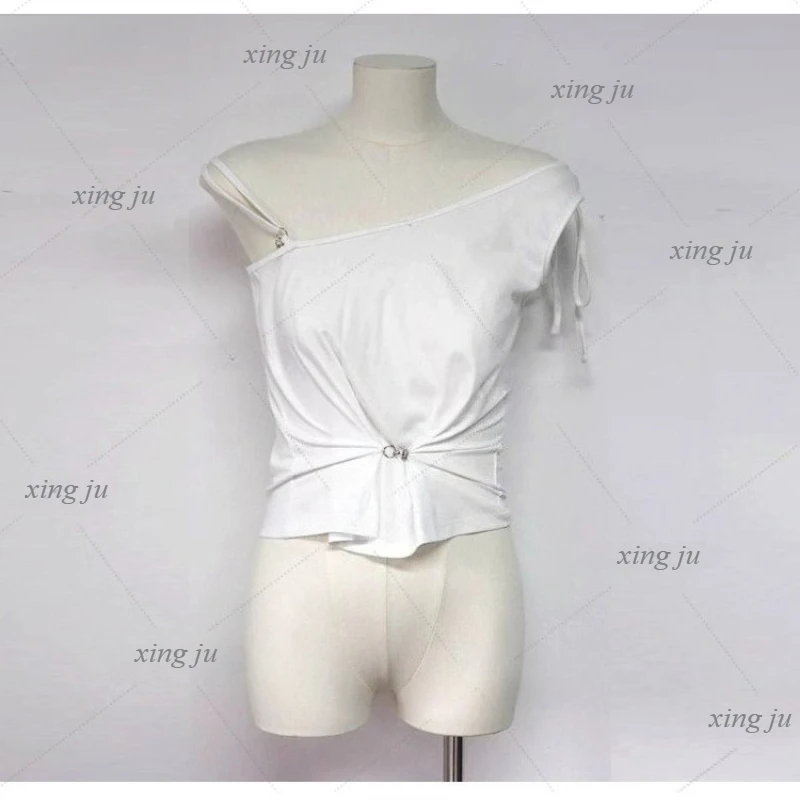 Kpop الكورية الحفل الأبيض غير النظامية خارج الكتف الرسن السراويل القمم المرأة مثير الجاز زي المغني راقصة عرض مسرحي Y2k الملابس