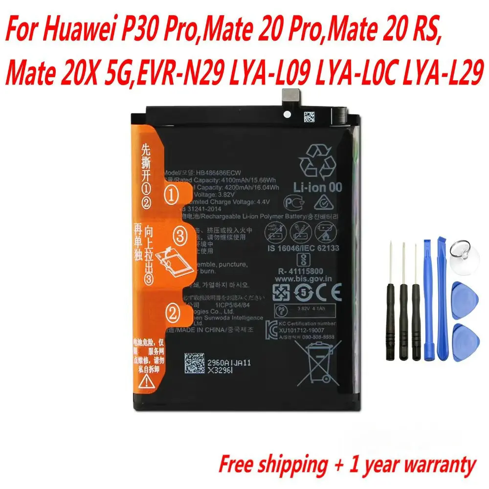 Batería HB486486ECW de 3,85 V y 4200 mAh para Huawei P30 Pro, Mate 20 Pro, Mate 20 RS, Mate 20X 5G, EVR-N29 LYA-L09 LYA-L0C LYA-L29