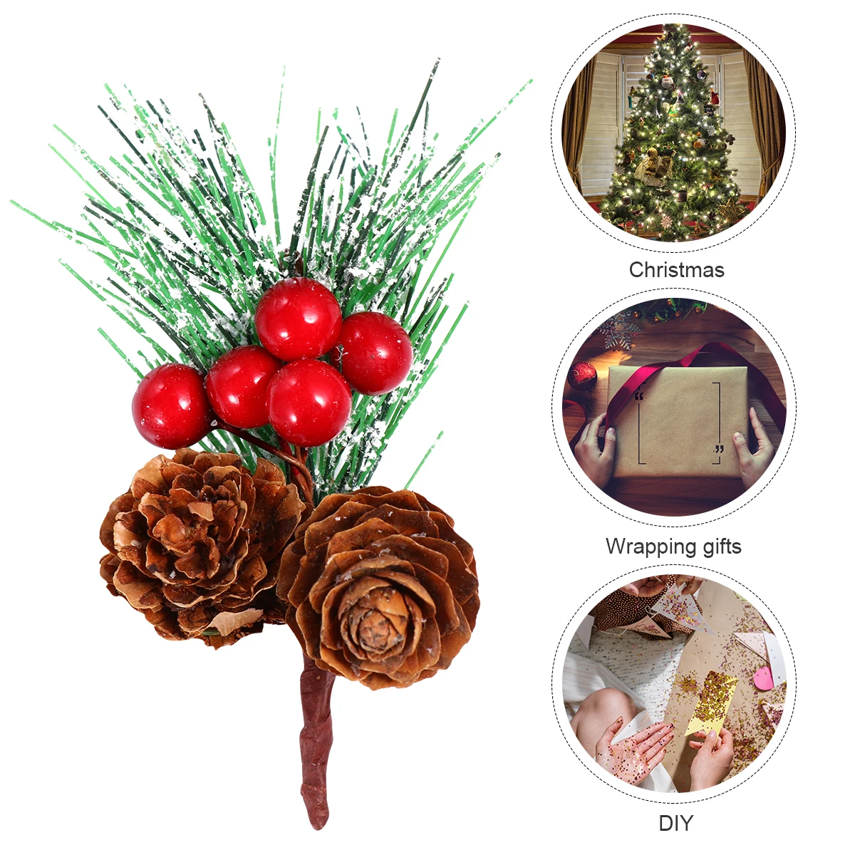 

20 Pcs Mini Artificial Pine Picks Vivid PVC Berries Decorations for Christmas Tree Hanging Pendant DIY Craft Supplies