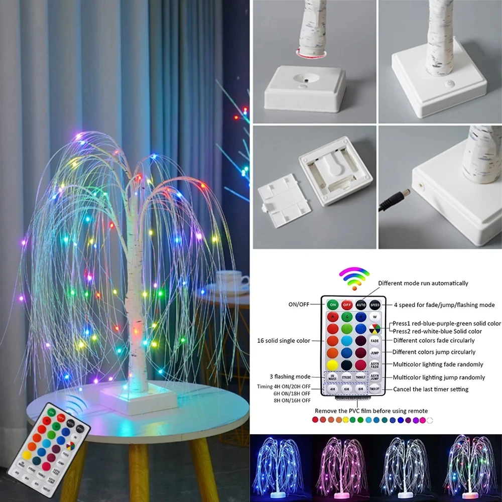 Willow Night Light LED Birch Tree 18Colorful 7Mode Lighting Remote Table Lamp For Home Bedroom Indoor Atmosphere Halloween Decor