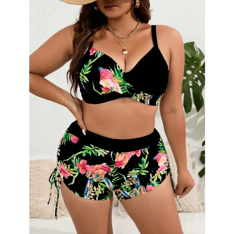 2026 Sexy Print Plus Size Swimwear Women Push Up Hard Pack Bikinis Set Suspenders Two Piece Swimsuit Backless Large Bathing Suit