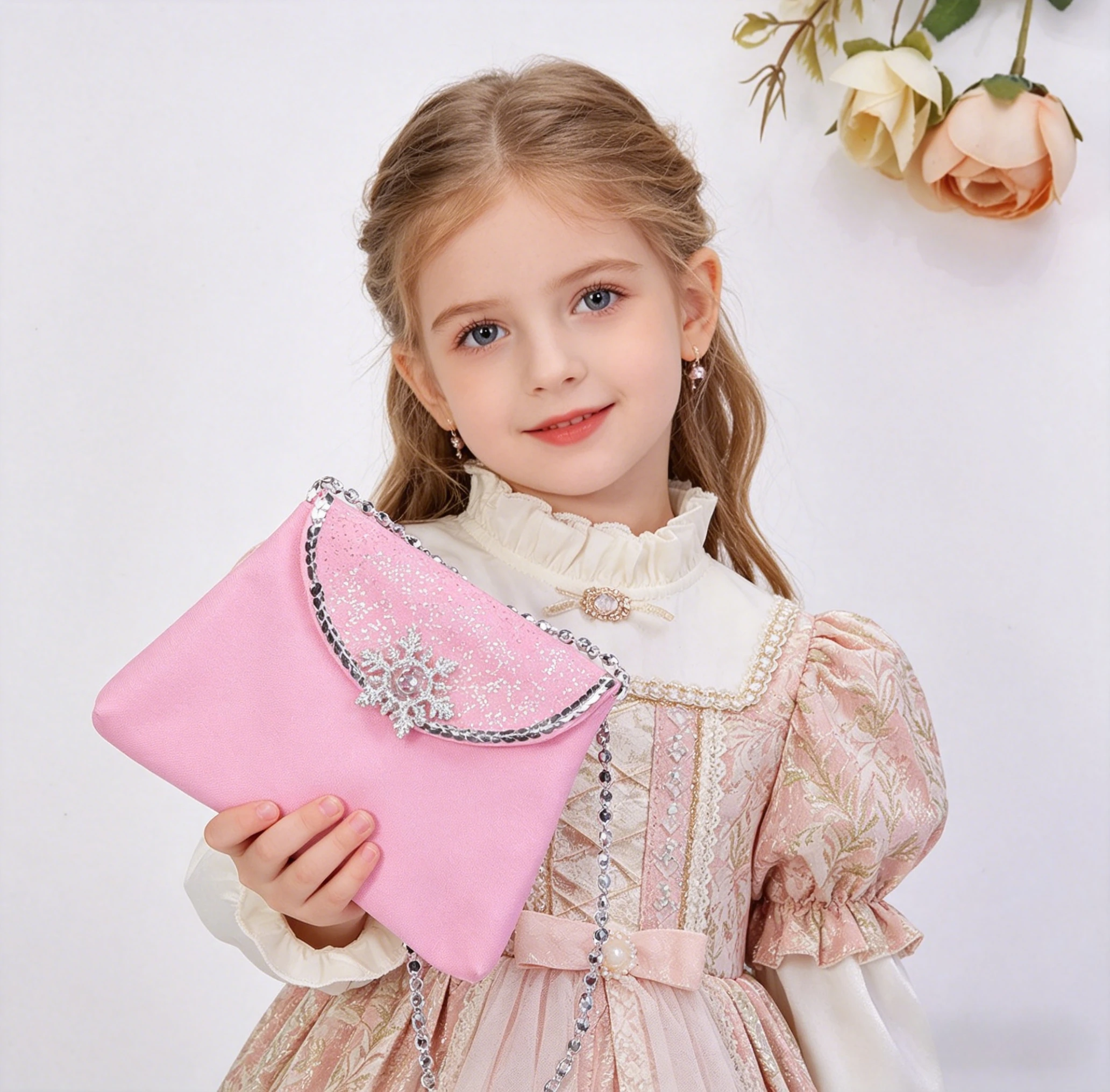 Kids Princess Handbag Snowflake Glitter Mini Purse Girls Cosplay Bag Children Beaded Chain Shoulder Bag Costume Accessories