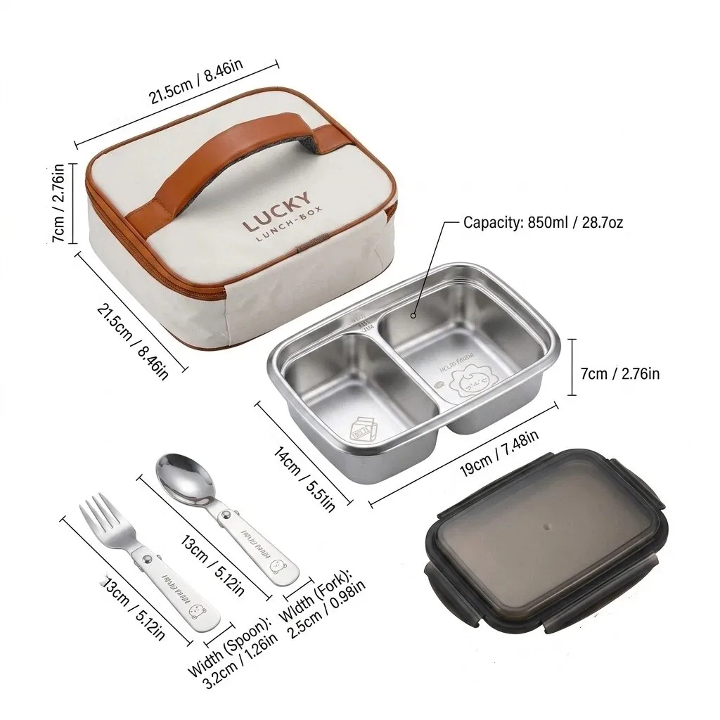 Draagbare 304 roestvrijstalen gedeelde bento lunchbox met 2/3 compartimenten, grote capaciteit, lekvrij voedselcontainer voor kinderen en studenten