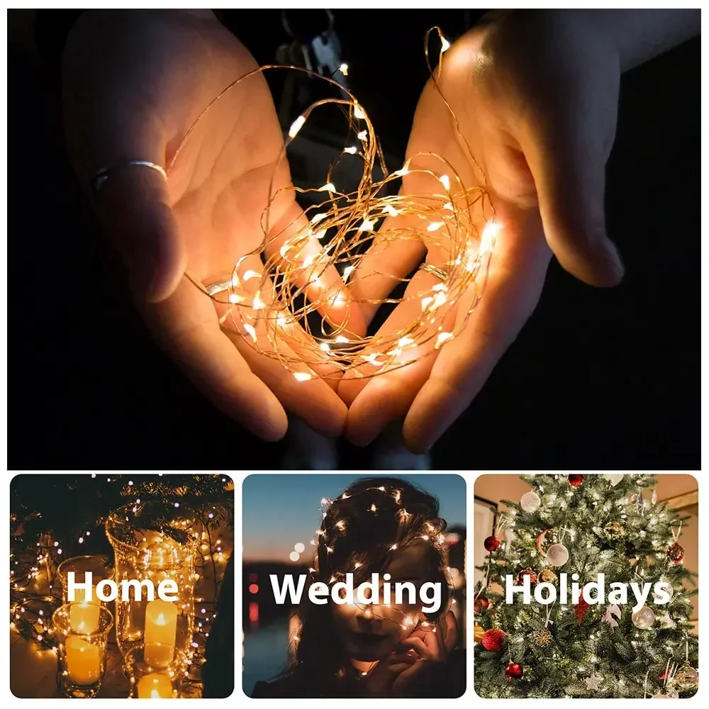 2M 5M 10M LED Fairy Lights Battery Operated Copper Wire Garland String Lights Outdoor Garden Wedding Party Christmas Tree Decor