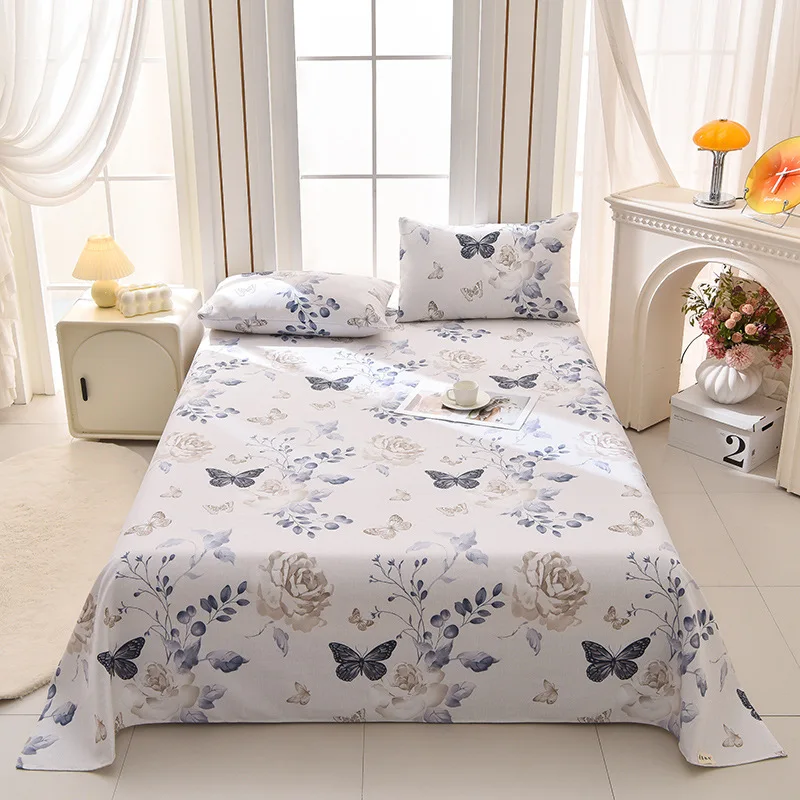 Raw cotton old coarse cloth mat bed sheet three-piece set thickened striped printing household breathable mat soft mat