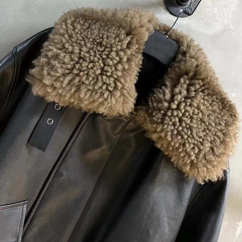 Genuine Leather Jacket 2024 New Arrival Women Coat Winter Thick Warm Natural Real Sheep Wool Collar Short Length